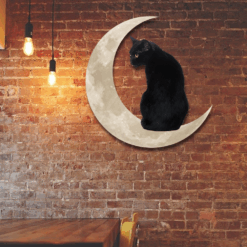 Black Cat Moon Hanging Metal Sign QNK879MS - 22″ x 22"