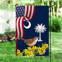 South Carolina Yellow Jessamine Flower and Carolina Wren Bird Flag MLN1141F - Garden Flag (11.5″ x 17.5″)