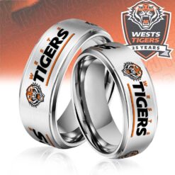 Auspiritmerch Wests Tigers Silver Tungsten Rings Gift For Fans - Style1