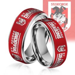 Auspiritmerch St. George Illawarra Dragons Silver Tungsten Rings Gift For Fans - Style1
