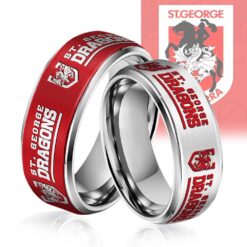 Auspiritmerch St. George Illawarra Dragons Silver Tungsten Rings Gift For Fans