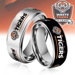 Auspiritmerch Wests Tigers Silver Tungsten Rings Gift For Fans
