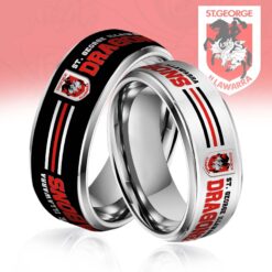 Auspiritmerch St. George Illawarra Dragons Silver Tungsten Rings Gift For Fans