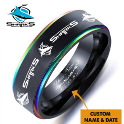 Auspiritmerch Cronulla-Sutherland Sharks Personalized Engraved Ring Gift For Fans
