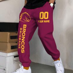 Auspiritmerch Brisbane Broncos Custom Name And Number Long Pants Joggers Gift For Fans