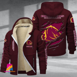 Auspiritmerch Brisbane Broncos Personalized Hooded Fleece Thermal Cotton Jacket Gift For Fans