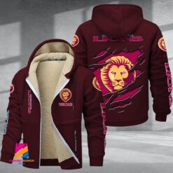 Auspiritmerch Brisbane Lions Personalized Hooded Fleece Thermal Cotton Jacket Gift For Fans