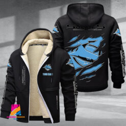 Auspiritmerch Cronulla-Sutherland Sharks Personalized Hooded Fleece Thermal Cotton Jacket Gift For Fans
