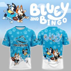 Auspiritmerch Cronulla-Sutherland Sharks x Bluey and Bingo T Shirt Gift For Fans