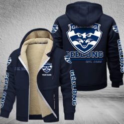 Auspiritmerch Geelong Cats Hooded Fleece Thermal Cotton Jacket Gift For Fans