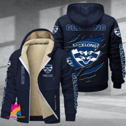Auspiritmerch Geelong Football Personalized Hooded Fleece Thermal Cotton Jacket Gift For Fans