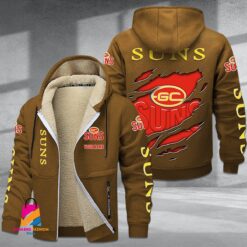 Auspiritmerch Gold Coast Suns Personalized Hooded Fleece Thermal Cotton Jacket Gift For Fans
