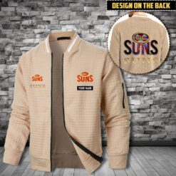 Auspiritmerch Gold Coast Suns Personalized Zip Bomber Jacket For Fans