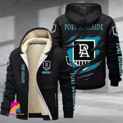 Auspiritmerch Port Adelaide Football Personalized Hooded Fleece Thermal Cotton Jacket Gift For Fans