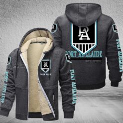 Auspiritmerch Port Adelaide Power Hooded Fleece Thermal Cotton Jacket Gift For Fans