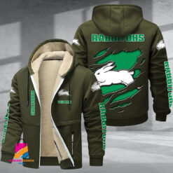 Auspiritmerch South Sydney Rabbitohs Personalized Hooded Fleece Thermal Cotton Jacket Gift For Fans