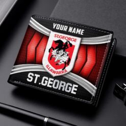 Auspiritmerch St. George Illawarra Dragons Personalized Leather Wallet Gift For Fans