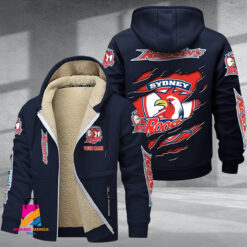 Auspiritmerch Sydney Roosters Personalized Hooded Fleece Thermal Cotton Jacket Gift For Fans