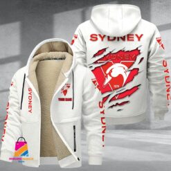 Auspiritmerch Sydney Swans Personalized Hooded Fleece Thermal Cotton Jacket Gift For Fans