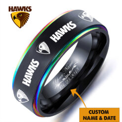Auspiritmerch Hawthorn Hawks Personalized Engraved Ring Gift For Fans