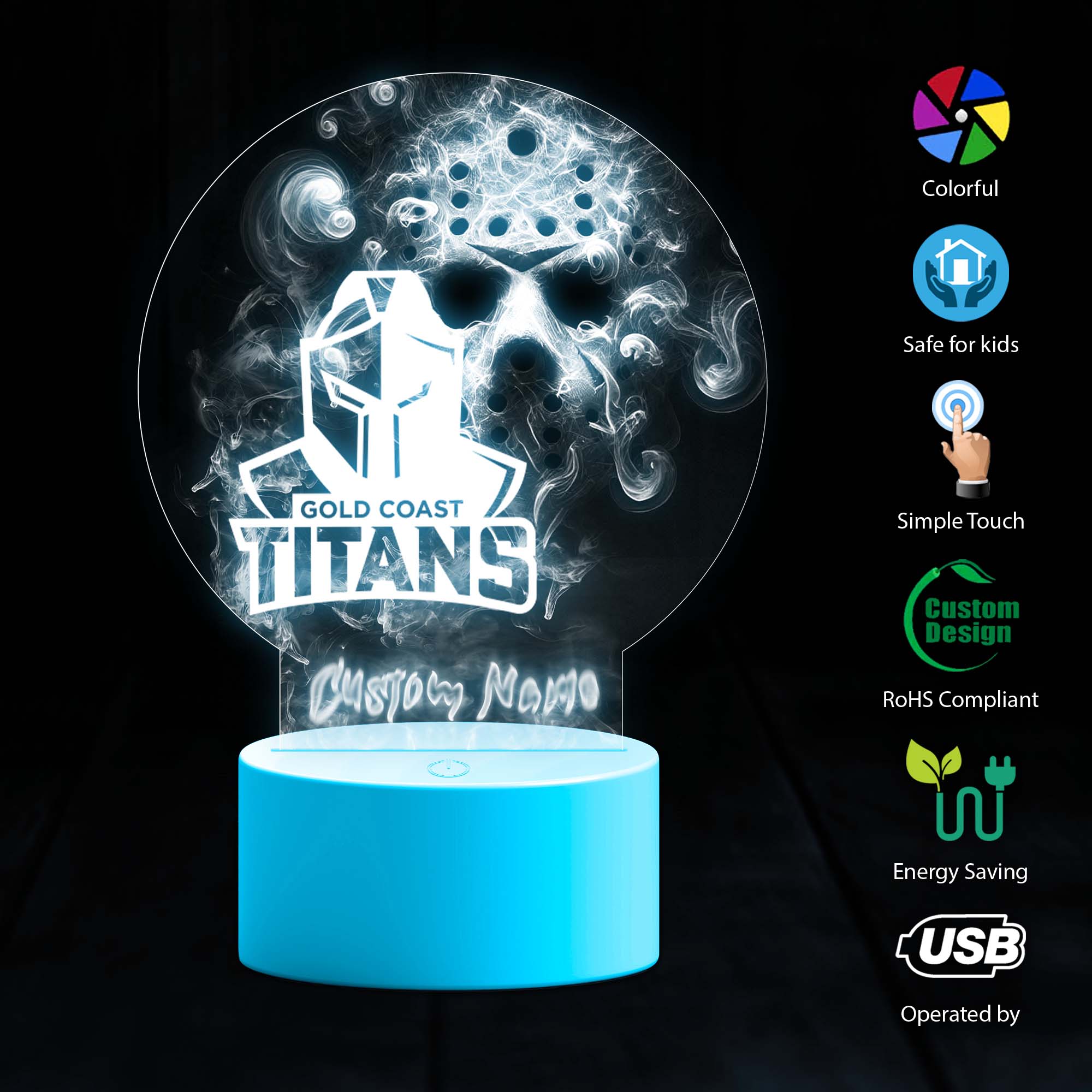 Auspiritmerch Gold Coast Titans x Friday The 13th x Halloween Personalized 3D Led Light Gift For Fans