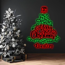 Auspiritmerch Sydney Roosters x Christmas Tree Wall Art LED Gifts For Fans