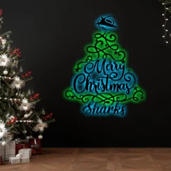 Auspiritmerch Cronulla-Sutherland Sharks x Christmas Tree Wall Art LED Gifts For Fans