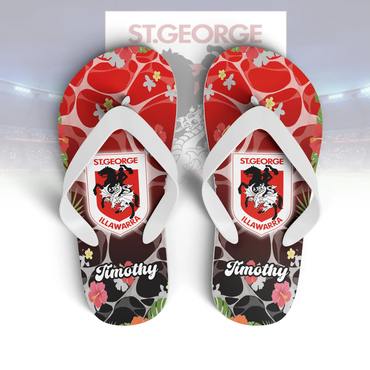 Auspiritmerch St. George Illawarra Dragons Personalized Flip Flops Gift For Fans