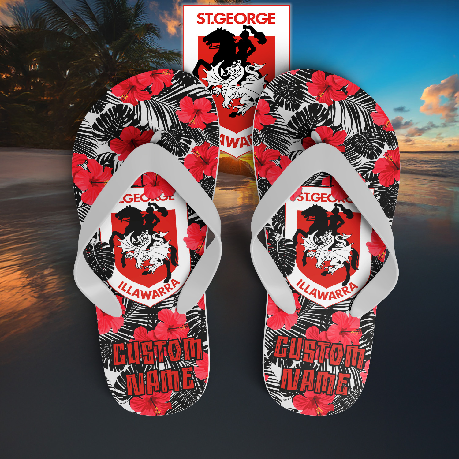 Auspiritmerch St. George Illawarra Dragons Personalized Flip Flops Gift For Fans