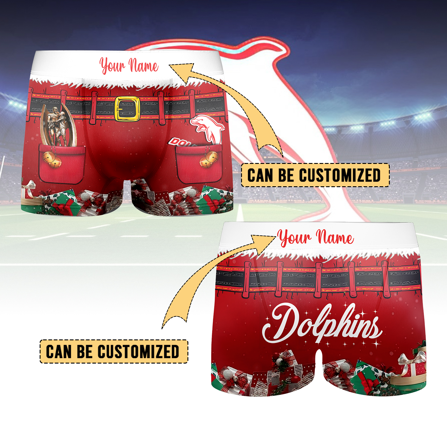 Auspiritmerch Dolphins Personalized Boxer Briefs Men’s Underwear Gift For Fans