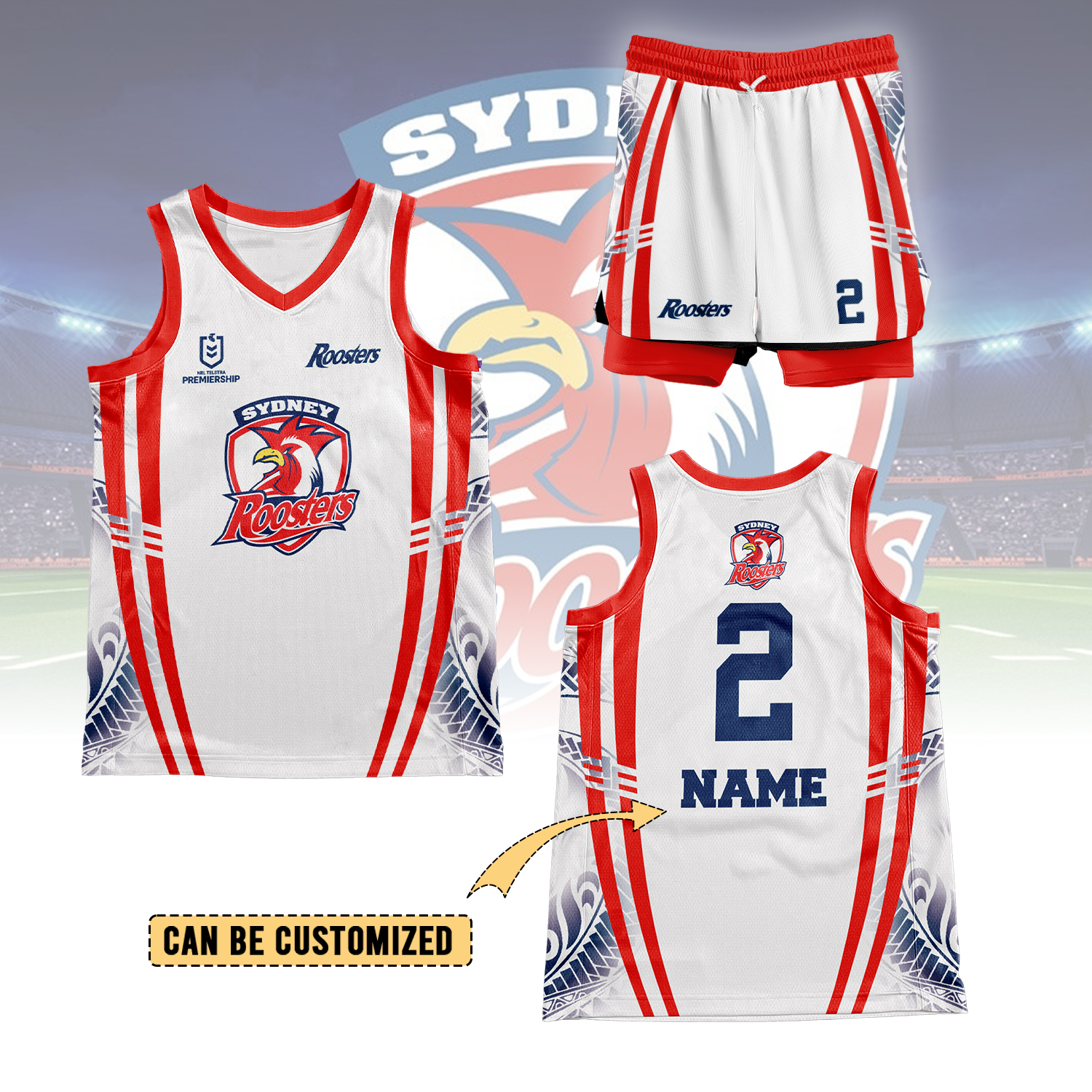 Auspiritmerch Sydney Roosters Personalized Basketball Jersey Set Gifts For Fans