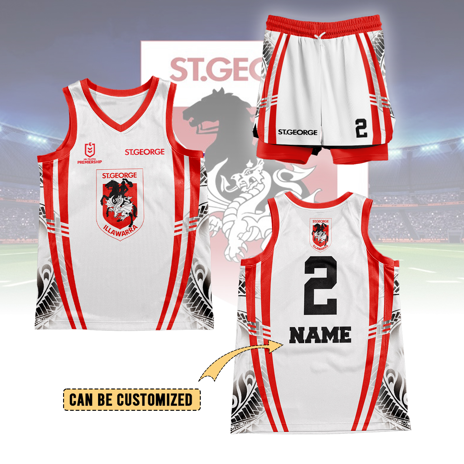 Auspiritmerch St. George Illawarra Dragons Personalized Basketball Jersey Set Gifts For Fans
