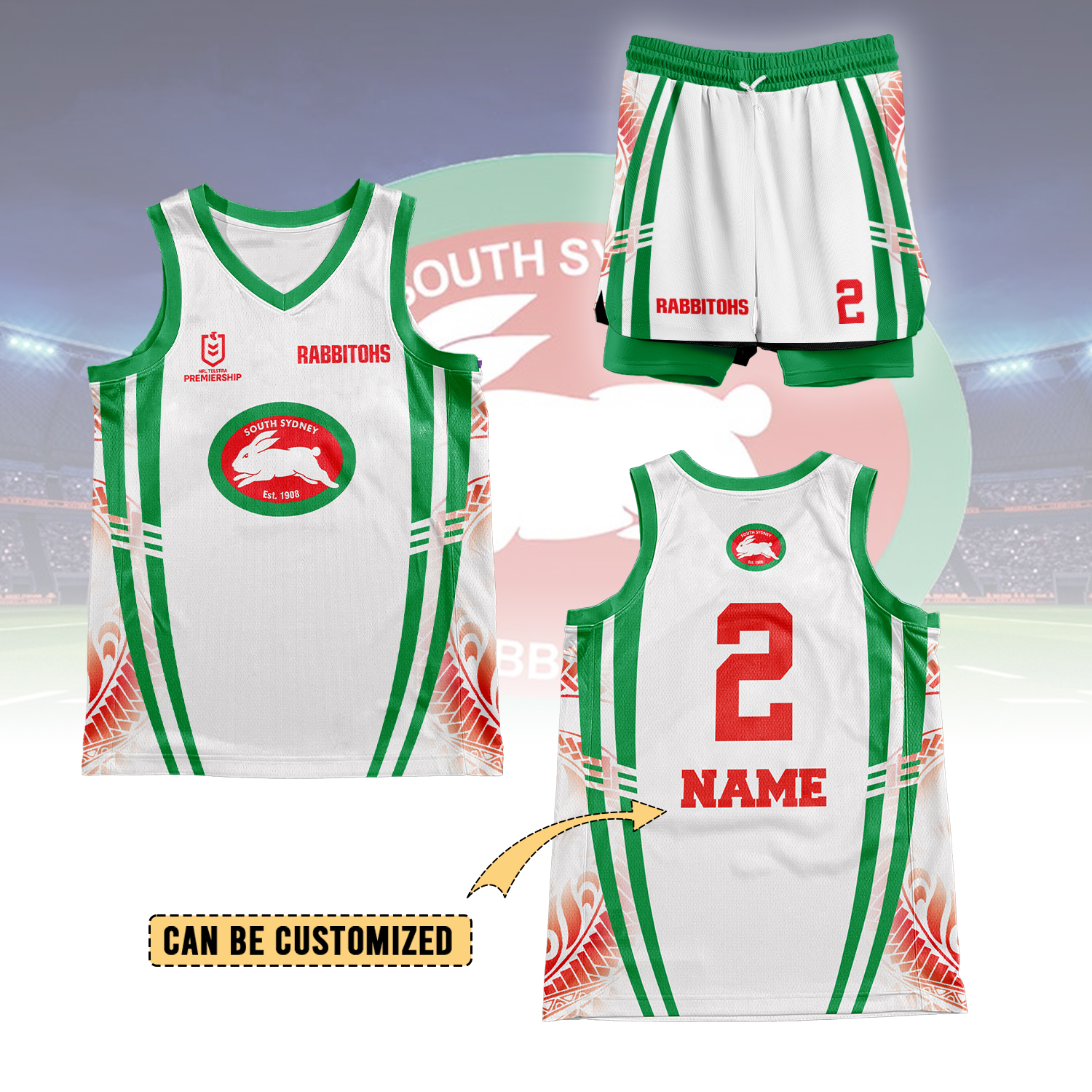 Auspiritmerch South Sydney Rabbitohs Personalized Basketball Jersey Set Gifts For Fans