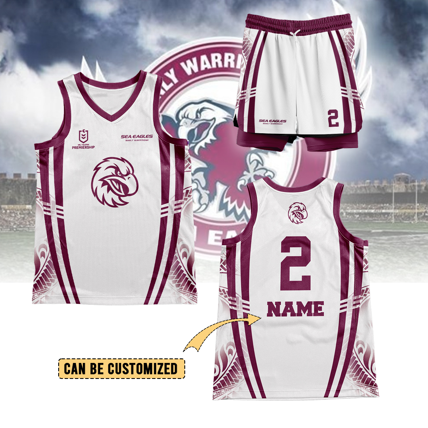 Auspiritmerch Manly Warringah Sea Eagles Personalized Basketball Jersey Set Gifts For Fans