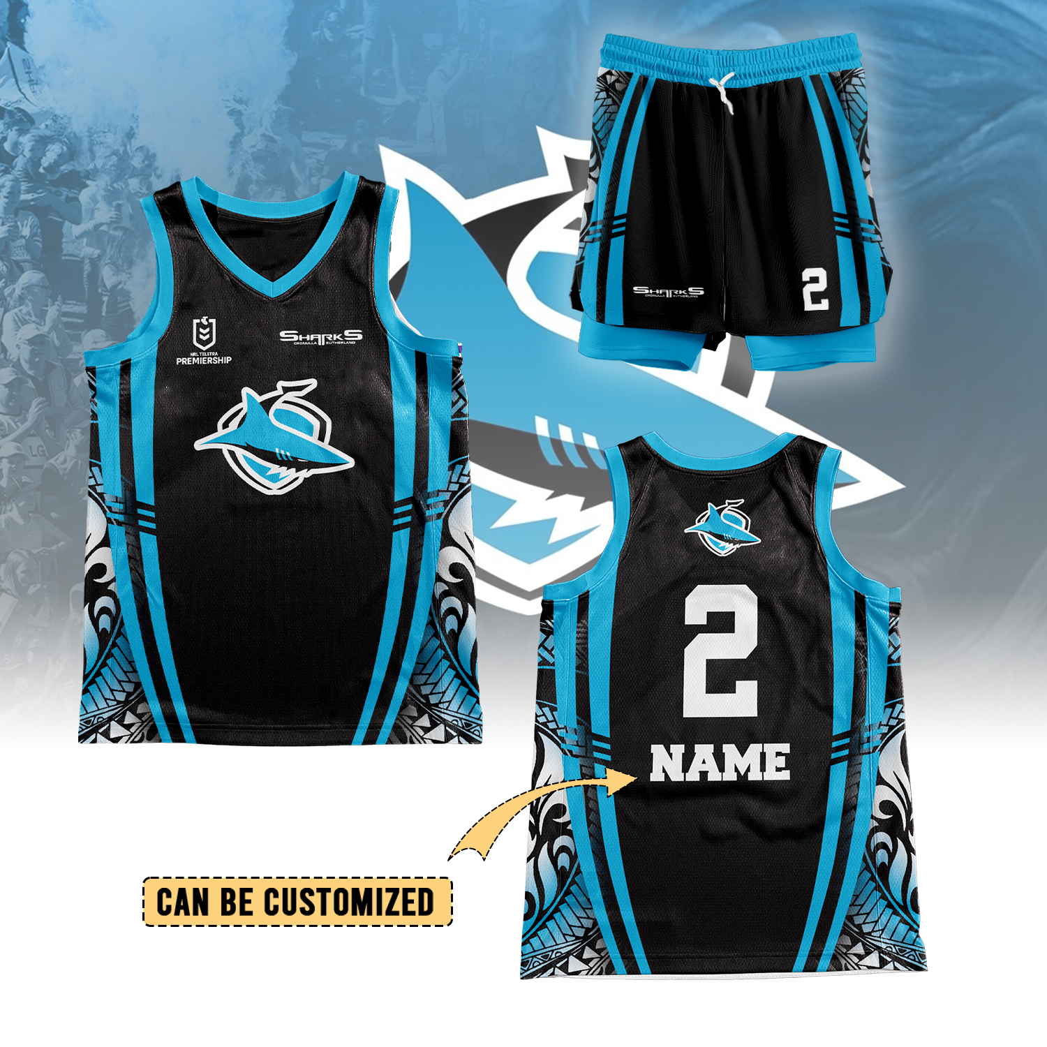 Auspiritmerch Cronulla-Sutherland Sharks Personalized Basketball Jersey Set Gifts For Fans