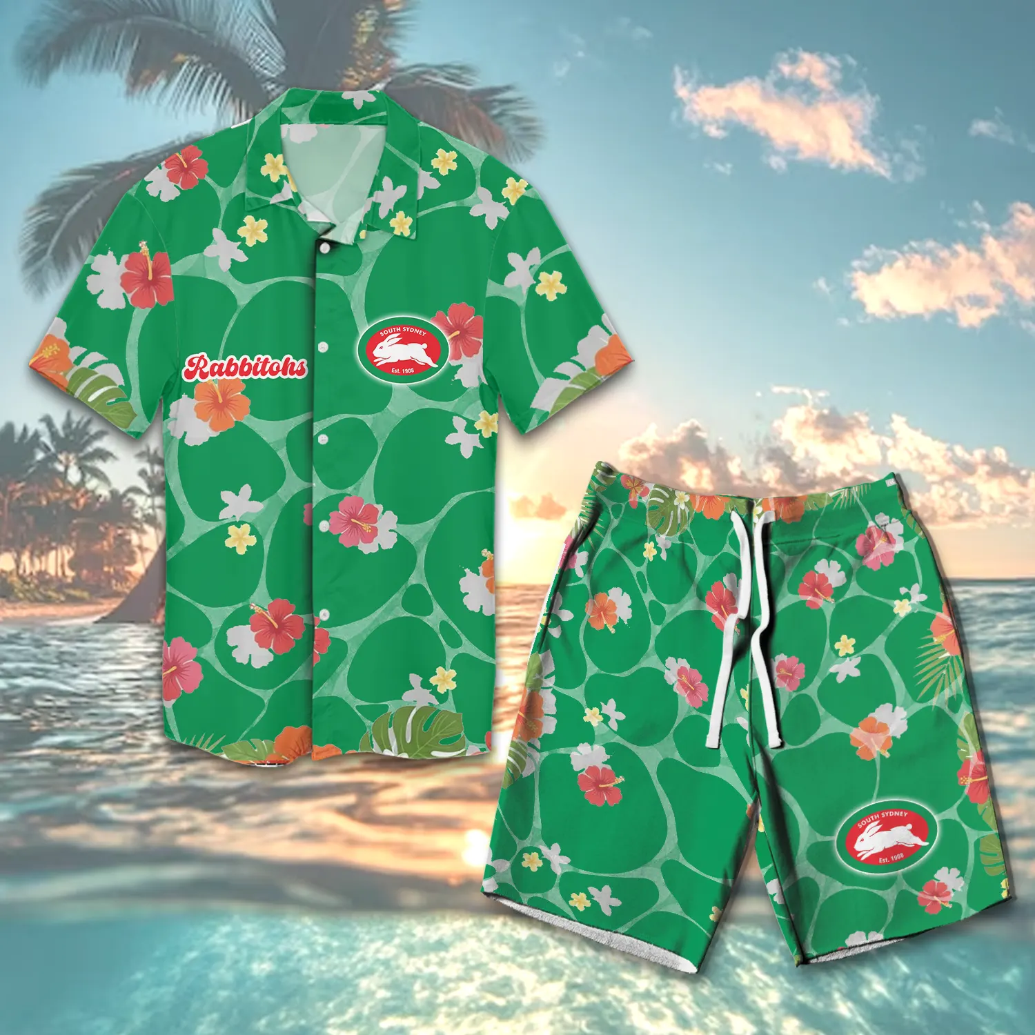 Auspiritmerch South Sydney Rabbitohs Personalized Combo Hawaiian Shirt And Shorts For Fans