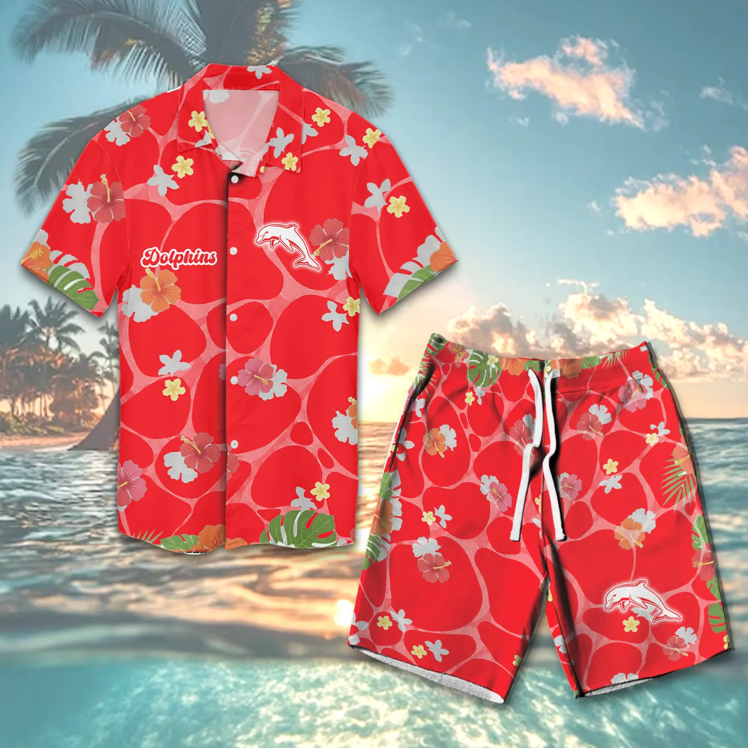 Auspiritmerch Dolphins Personalized Combo Hawaiian Shirt And Shorts For Fans