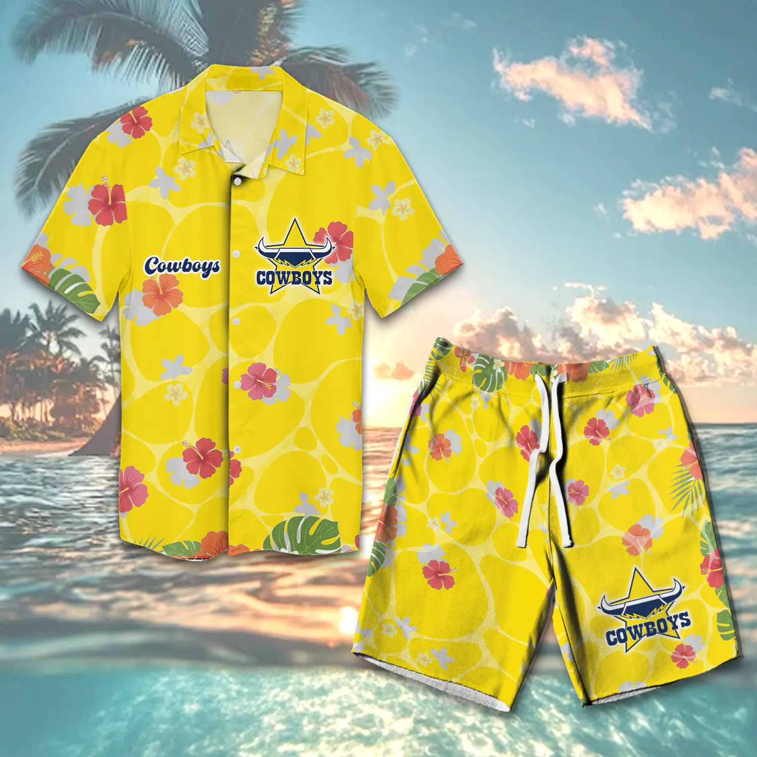 Auspiritmerch North Queensland Cowboys Personalized Combo Hawaiian Shirt And Shorts For Fans