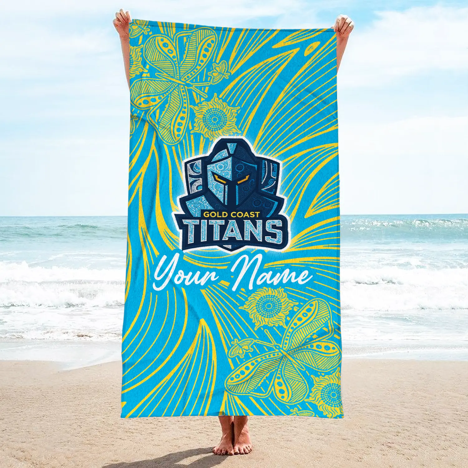 Auspiritmerch Gold Coast Titans Personalized Pool Travel Beach and Bath Towels for Kids and Adult