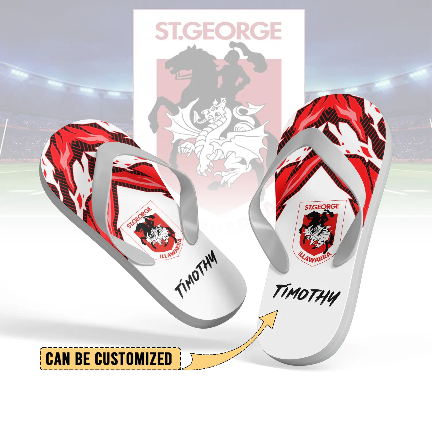 Auspiritmerch St. George Illawarra Dragons Personalized Flip Flops Gift For Fans
