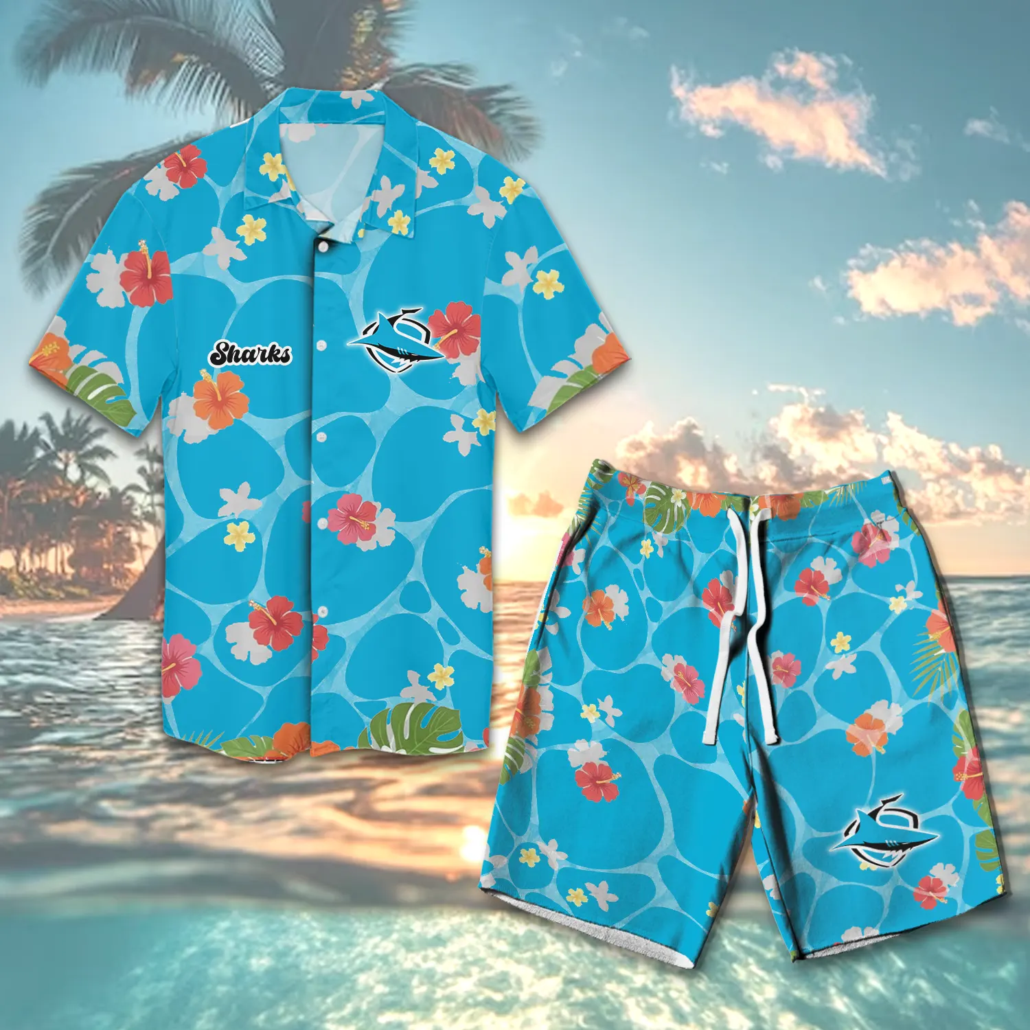 Auspiritmerch Cronulla-Sutherland Sharks Personalized Combo Hawaiian Shirt And Shorts For Fans