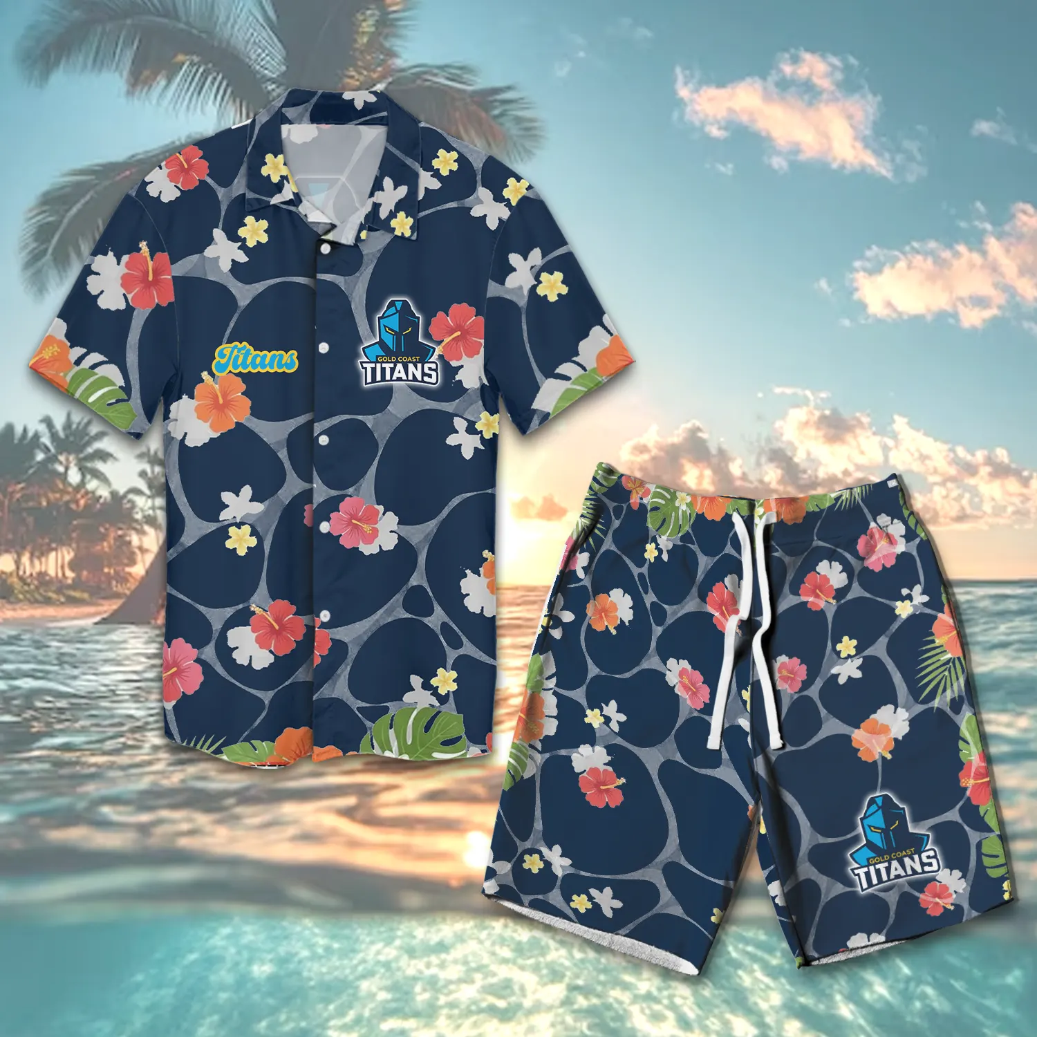 Auspiritmerch Gold Coast Titans Personalized Combo Hawaiian Shirt And Shorts For Fans