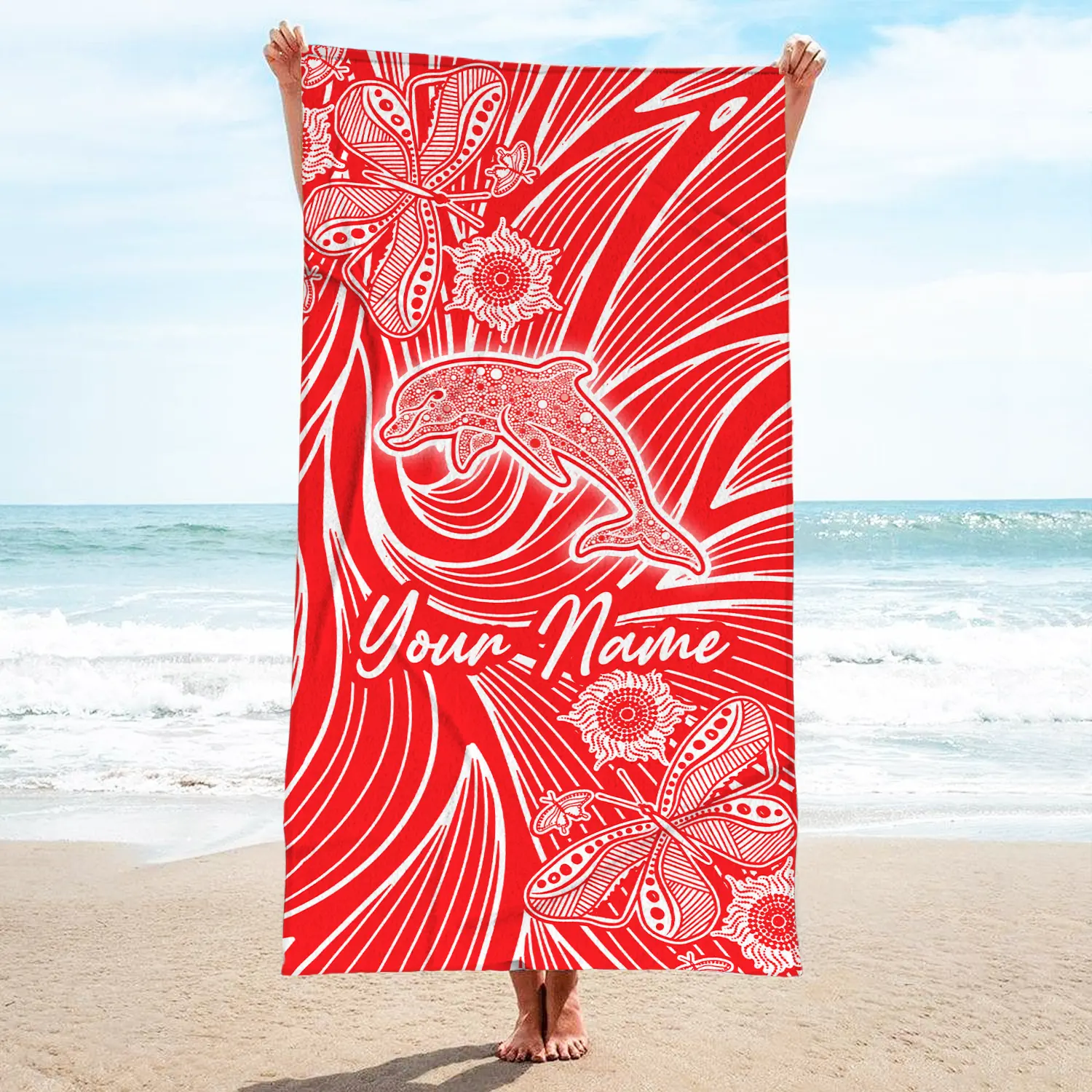 Auspiritmerch Dolphins Personalized Pool Travel Beach and Bath Towels for Kids and Adult