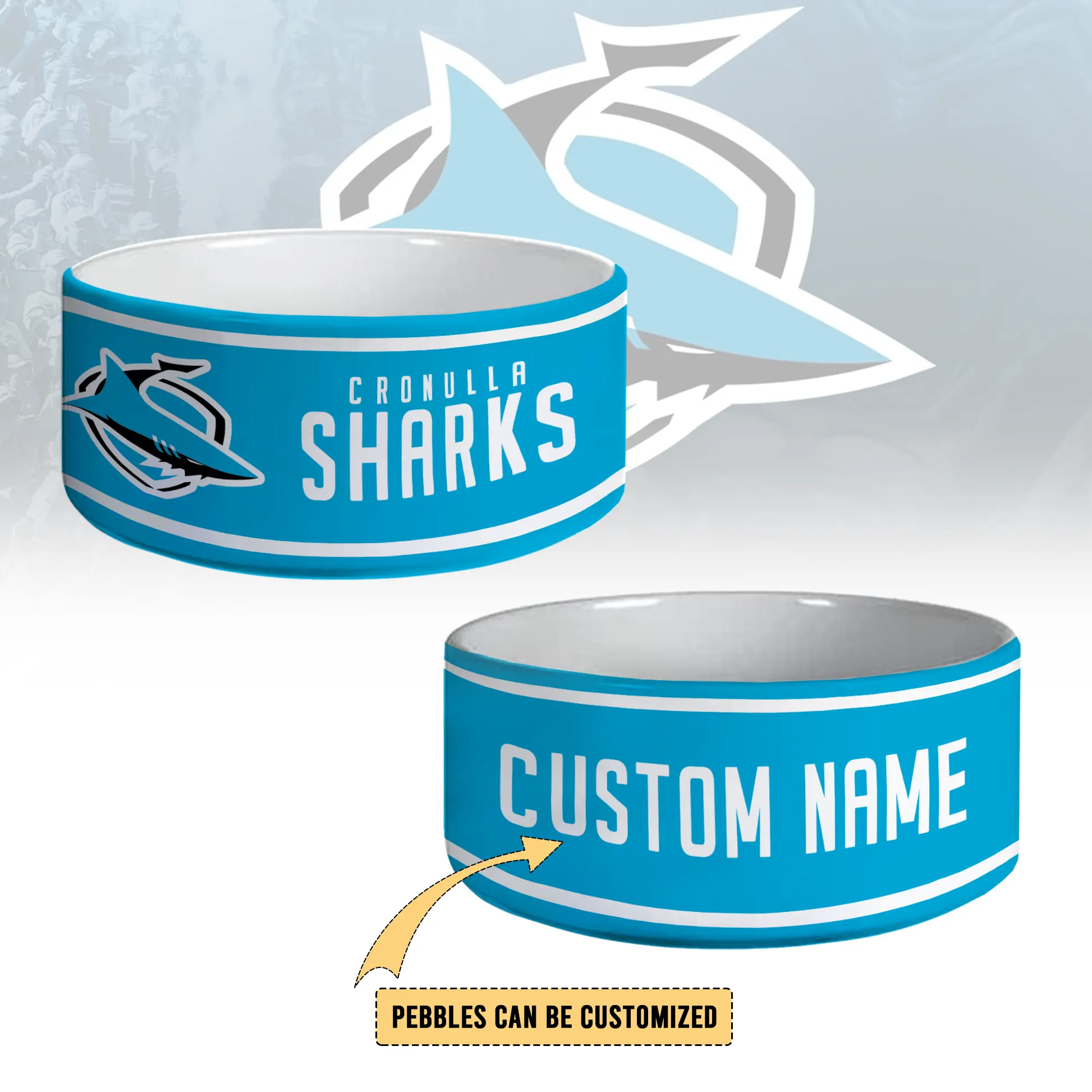 Auspiritmerch Cronulla-Sutherland Sharks Personalized Ceramic Pet Bowl Gift For Fans