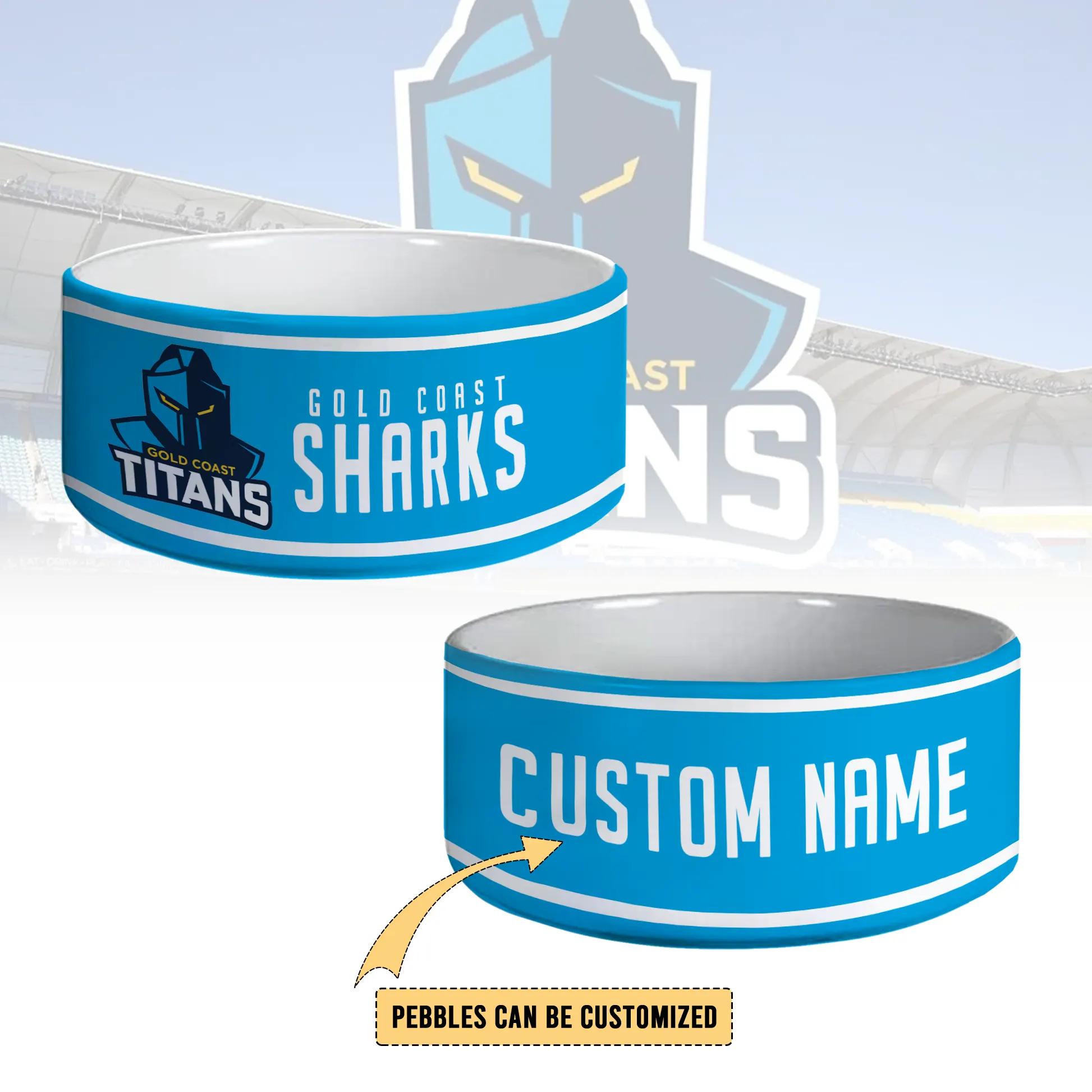 Auspiritmerch Gold Coast Titans Personalized Ceramic Pet Bowl Gift For Fans