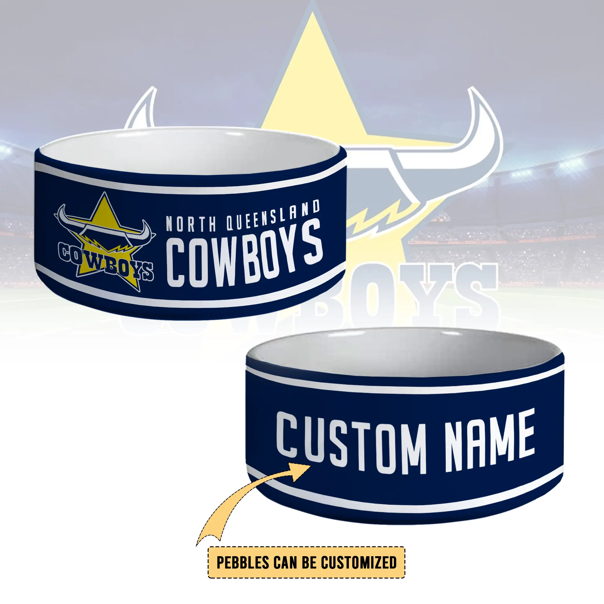 Auspiritmerch North Queensland Cowboys Personalized Ceramic Pet Bowl Gift For Fans