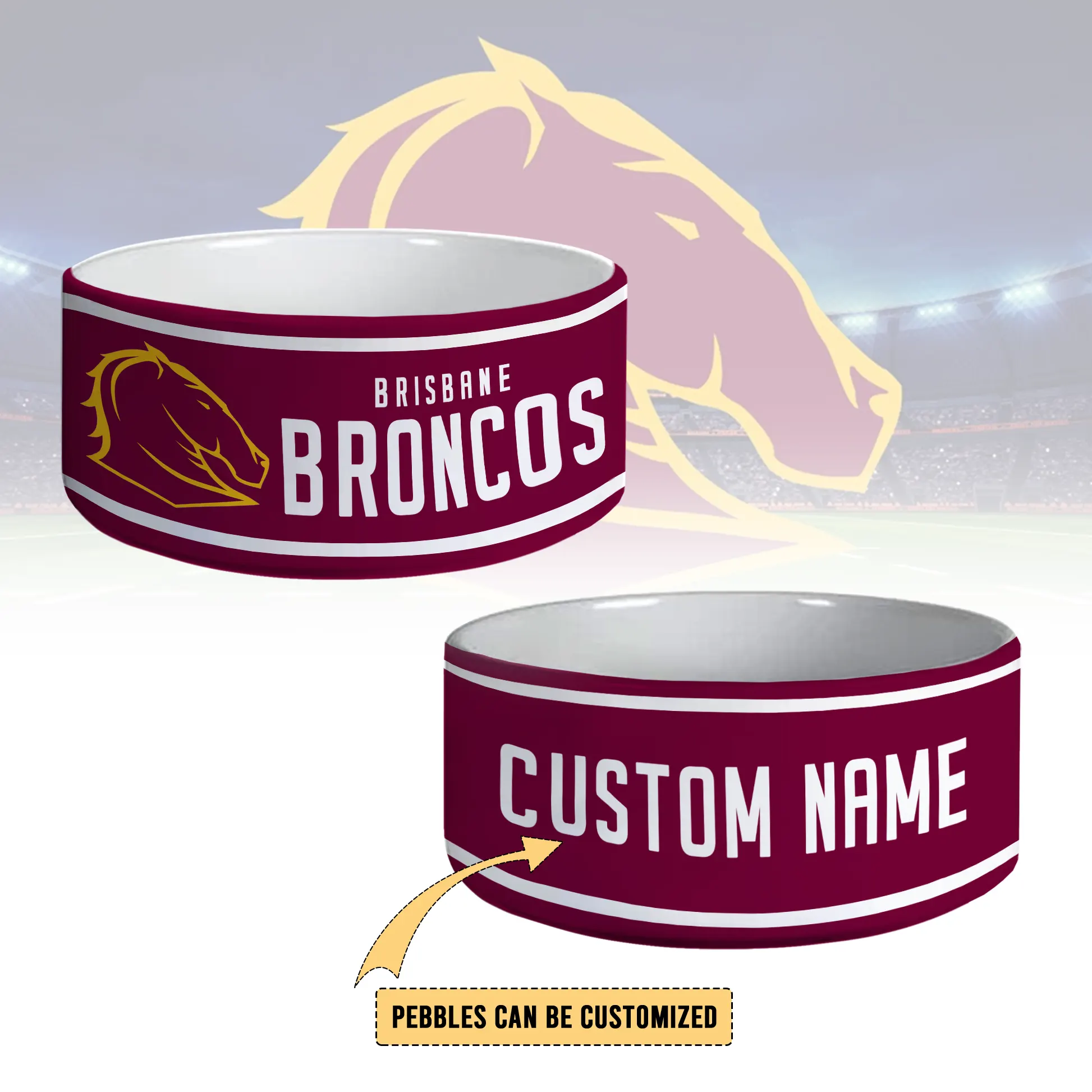Auspiritmerch Brisbane Broncos Personalized Ceramic Pet Bowl Gift For Fans