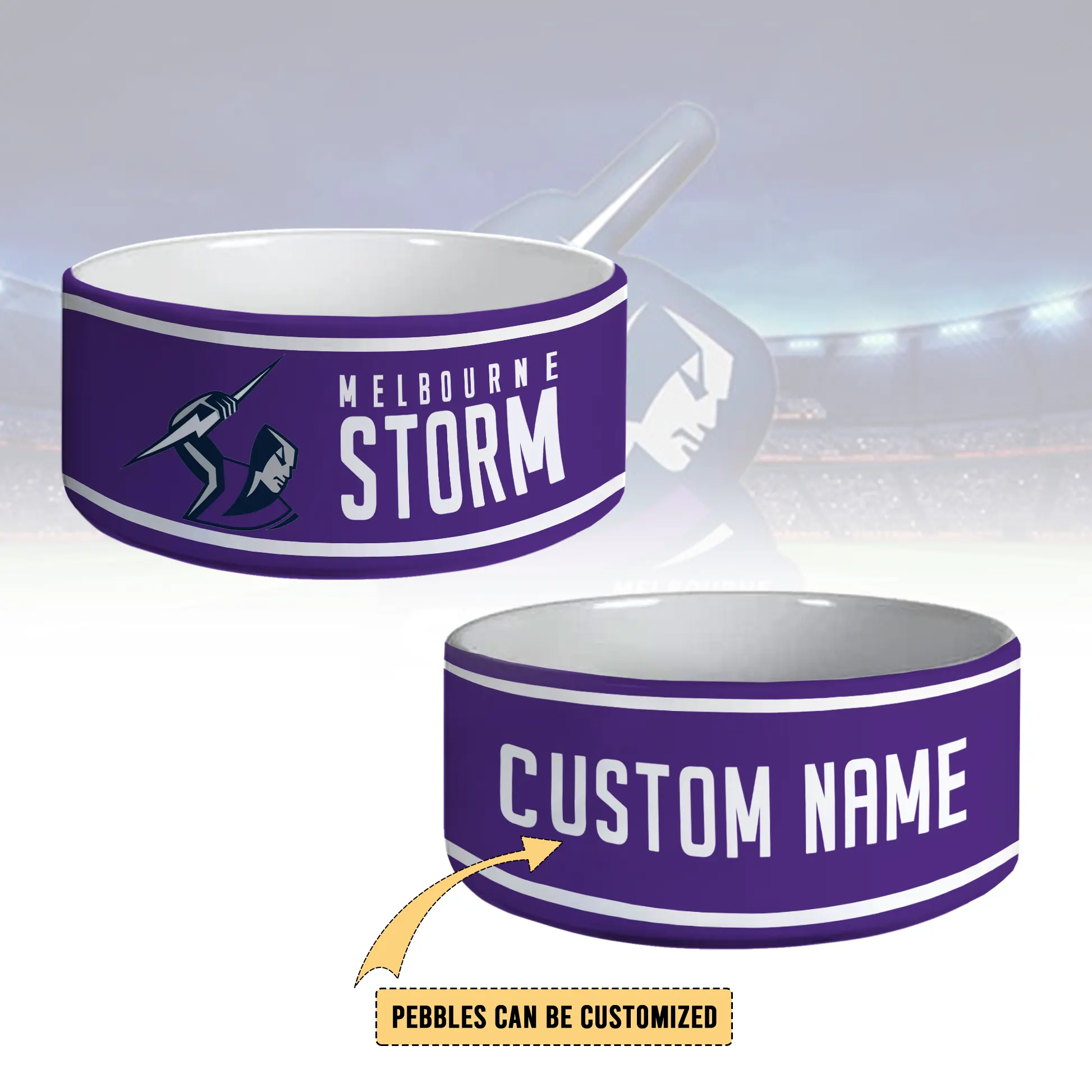 Auspiritmerch Melbourne Storm Personalized Ceramic Pet Bowl Gift For Fans