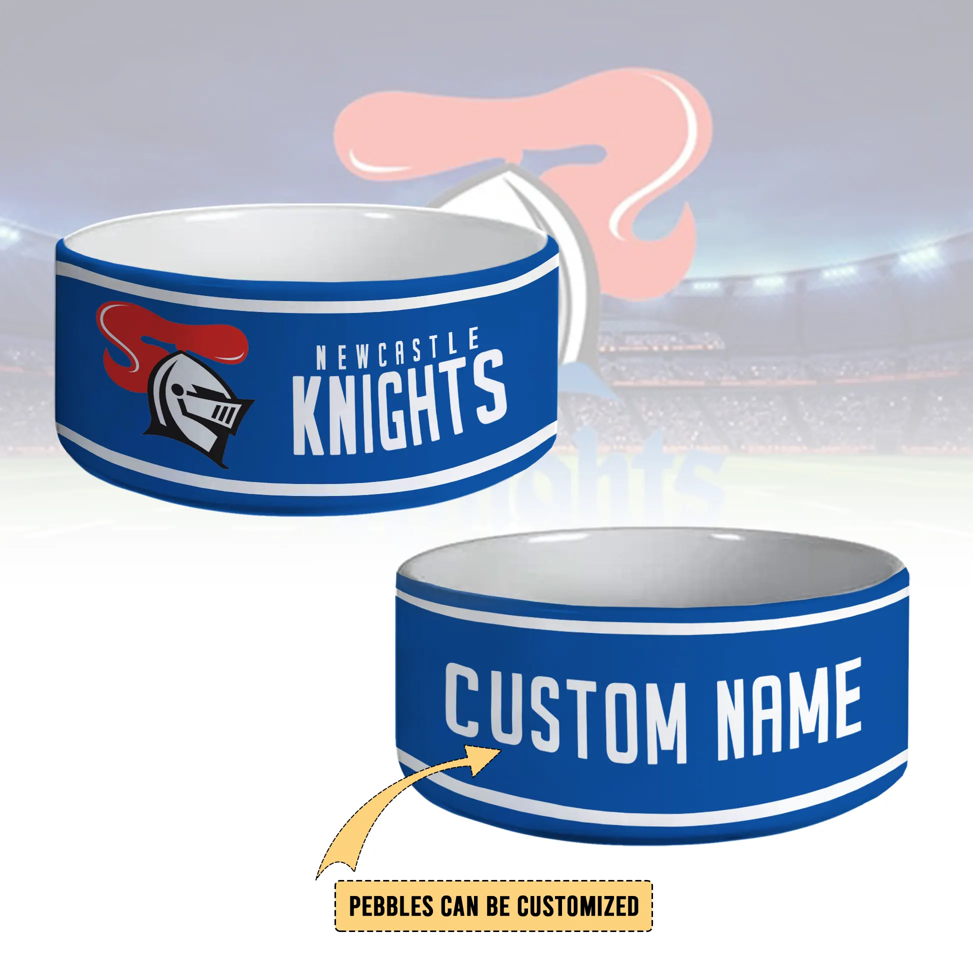 Auspiritmerch Newcastle Knights Personalized Ceramic Pet Bowl Gift For Fans