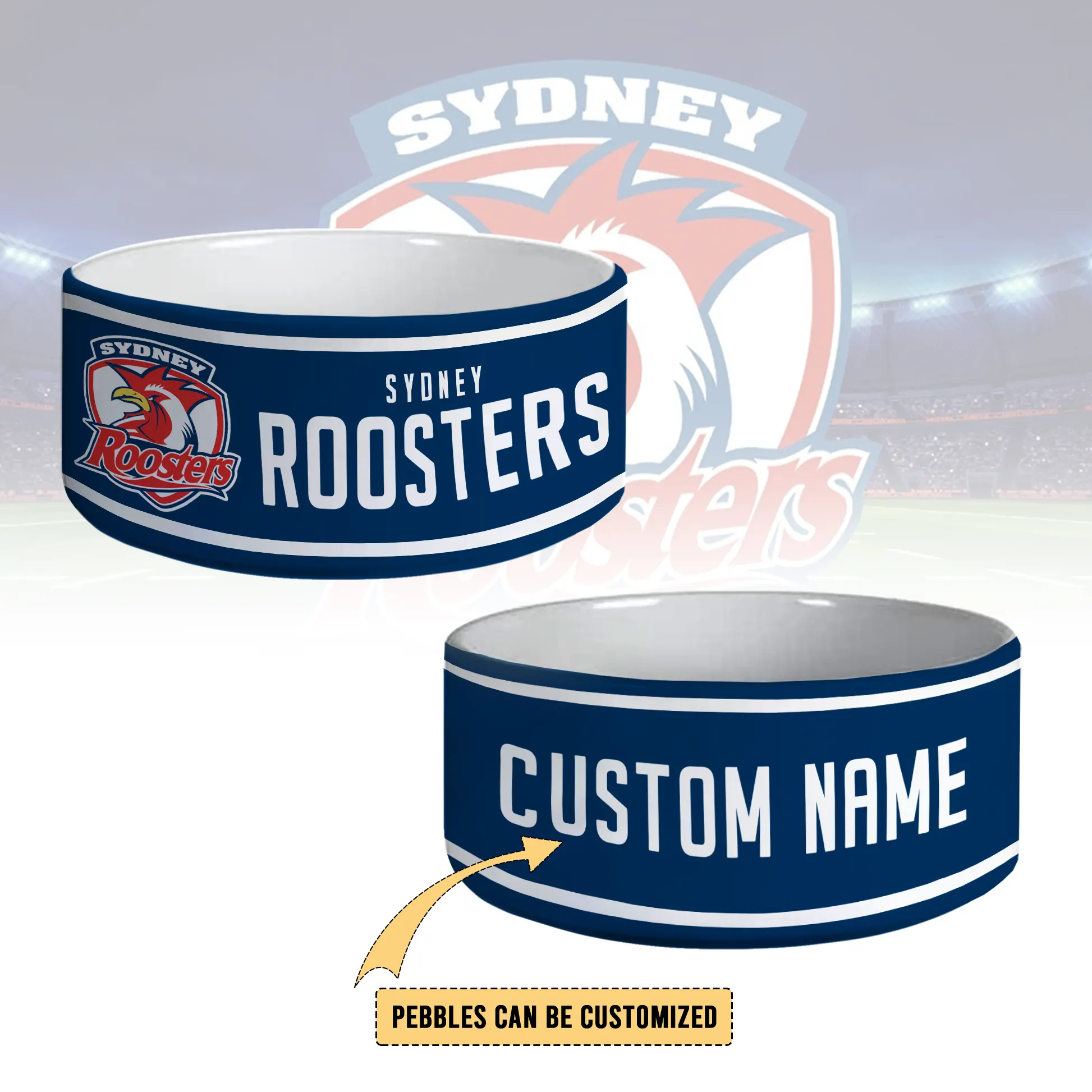 Auspiritmerch Sydney Roosters Personalized Ceramic Pet Bowl Gift For Fans